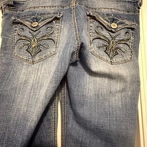 Hydraulic Blue Boot Cut Jeans with Embroidery
